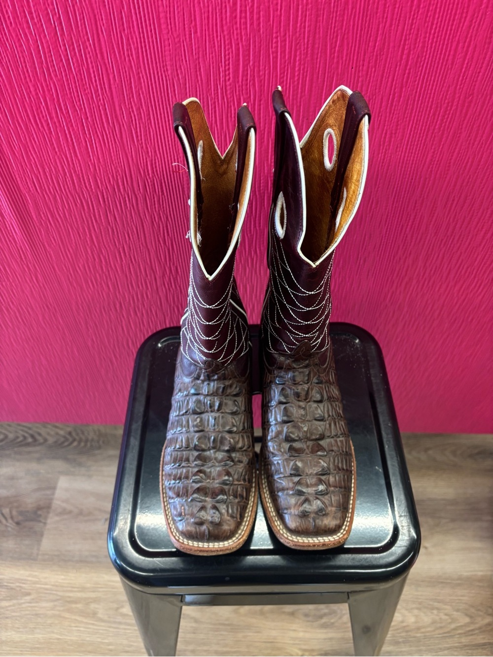 HP Brown Croc-Embossed Leather Cowboy Boots